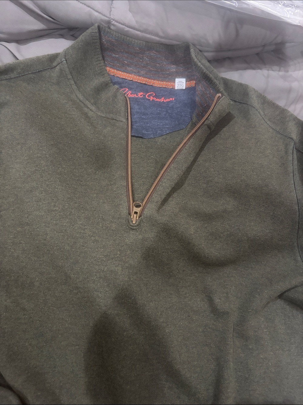 Robert Graham Olive Green Zip-Neck Sweater - Picture 2 of 2